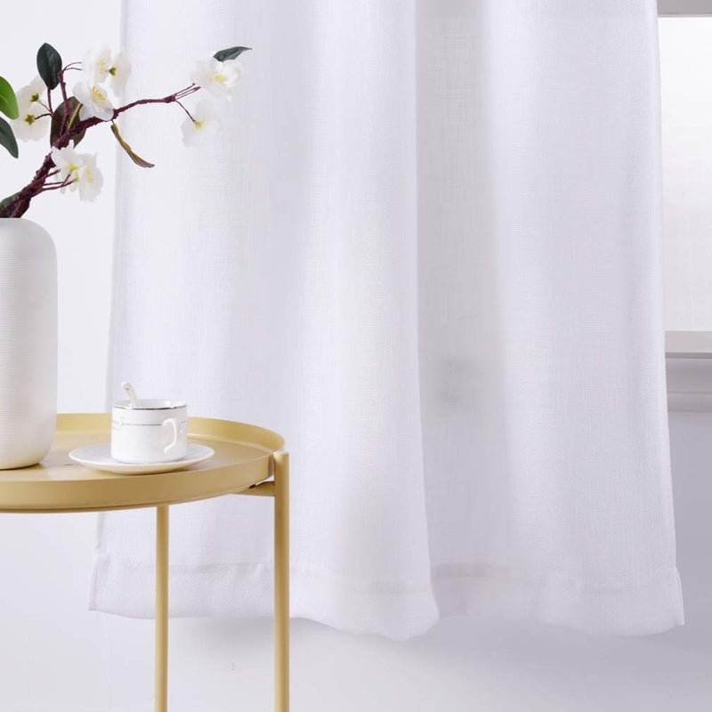 Valea Home Soft Burlap Natural Rod Pocket Window Curtain Panels for Living Room, 37 inches x 63 inches, 1 Panel, White - Image 2